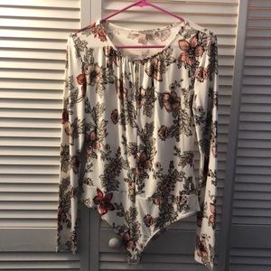Forever 21 Floral Long Sleeve Bodysuit Leotard
